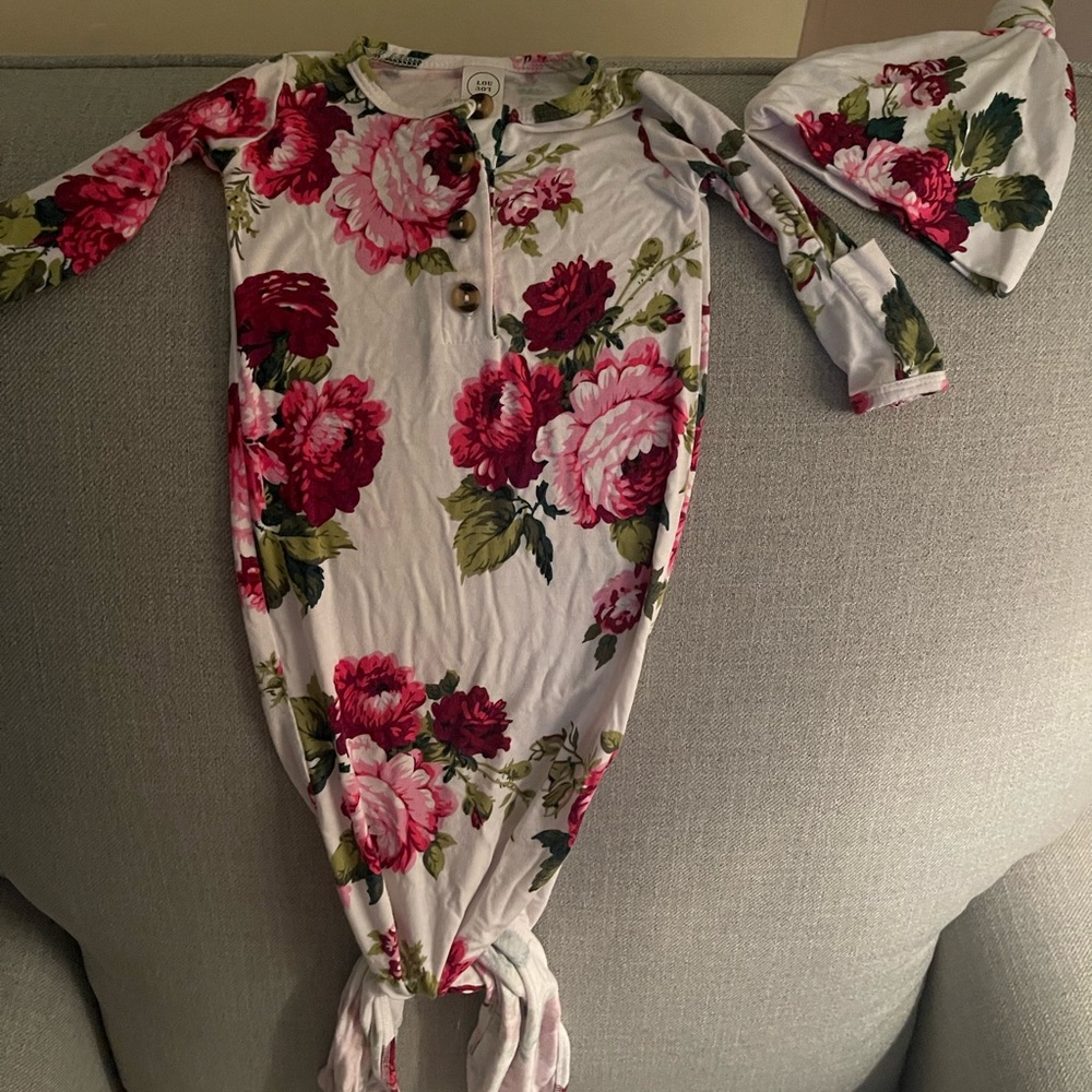 Lou Lou & Co super soft newborn knit gown with matching hat. Bundle option!